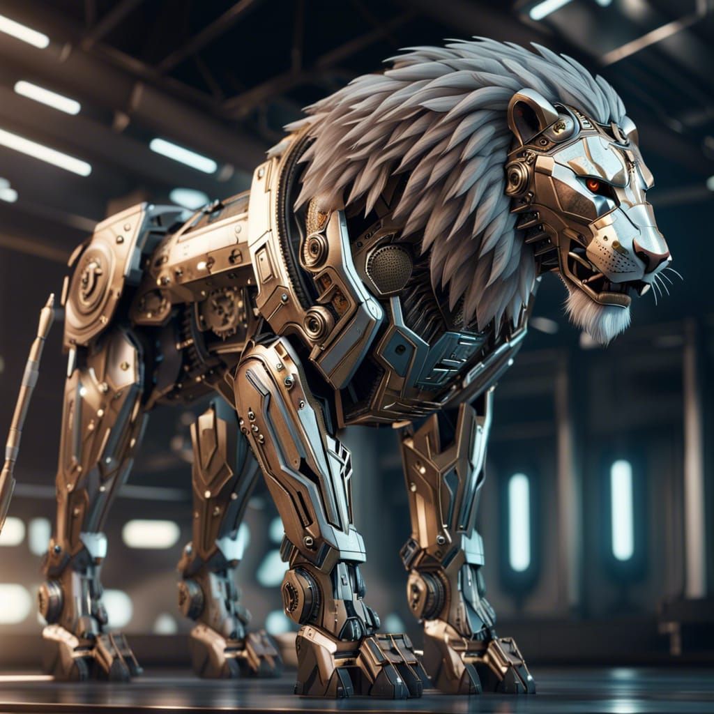 Futuristic Mech Lion in Battle Armor