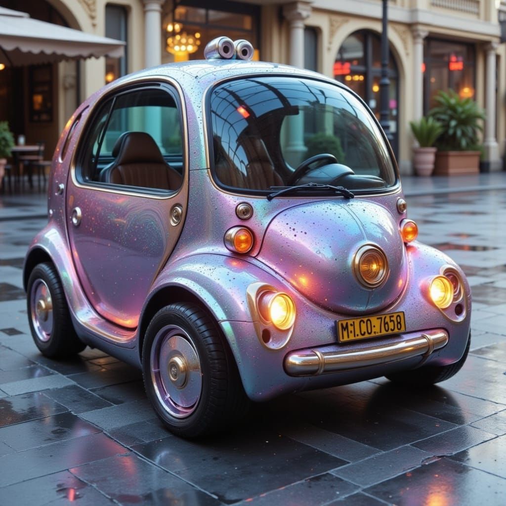 Futuristic Teardrop Car in Cyberpunk Aesthetic