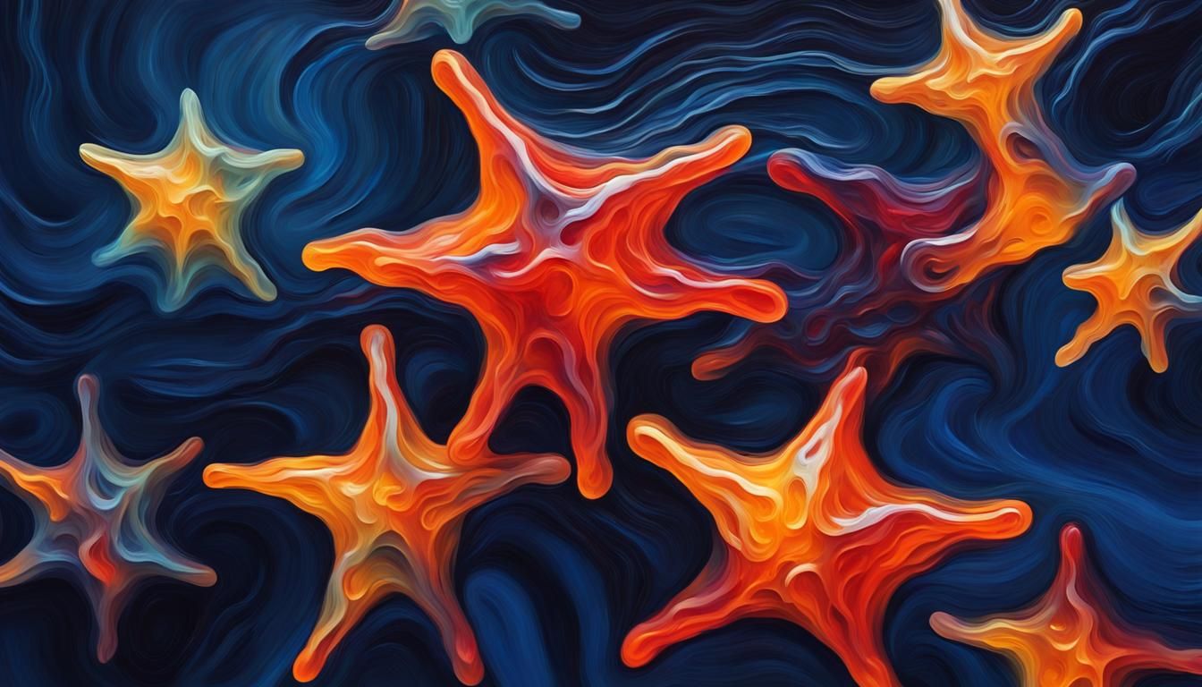 Vivid Impasto Painting of Spinning Jelly Stars
