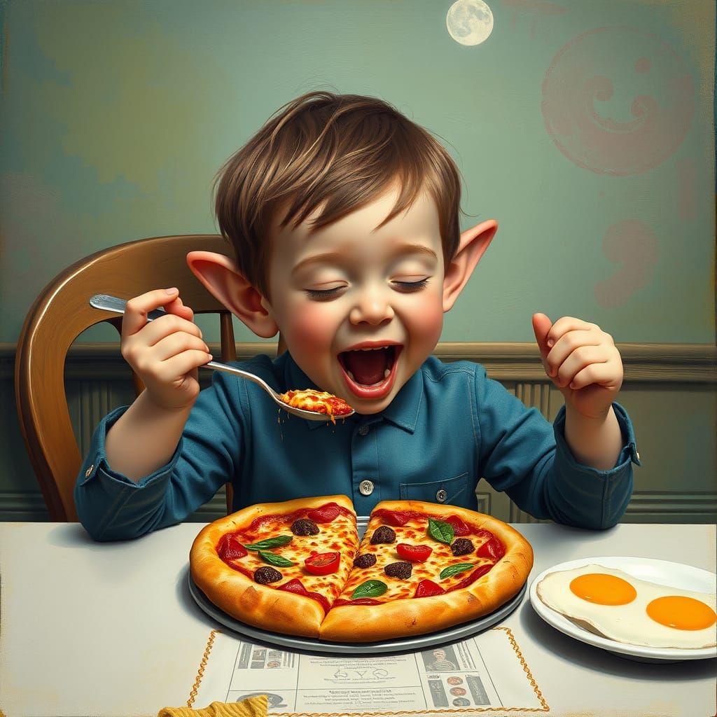 I eat pizza with a spoon and with my ears and eggs