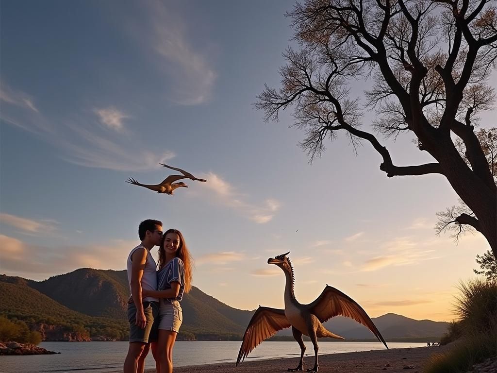 Friends Meet Pterodactyl at Golden Hour