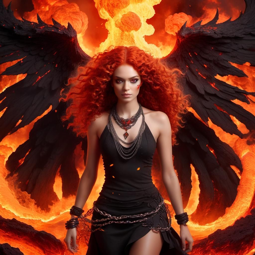 Fiery Woman Portrait with Lava Necklace