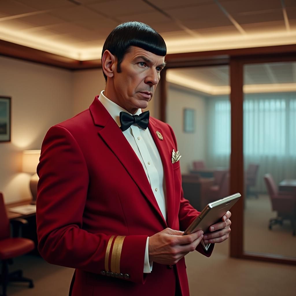 Spock as State Farm Agent in Retro-Futuristic Office
