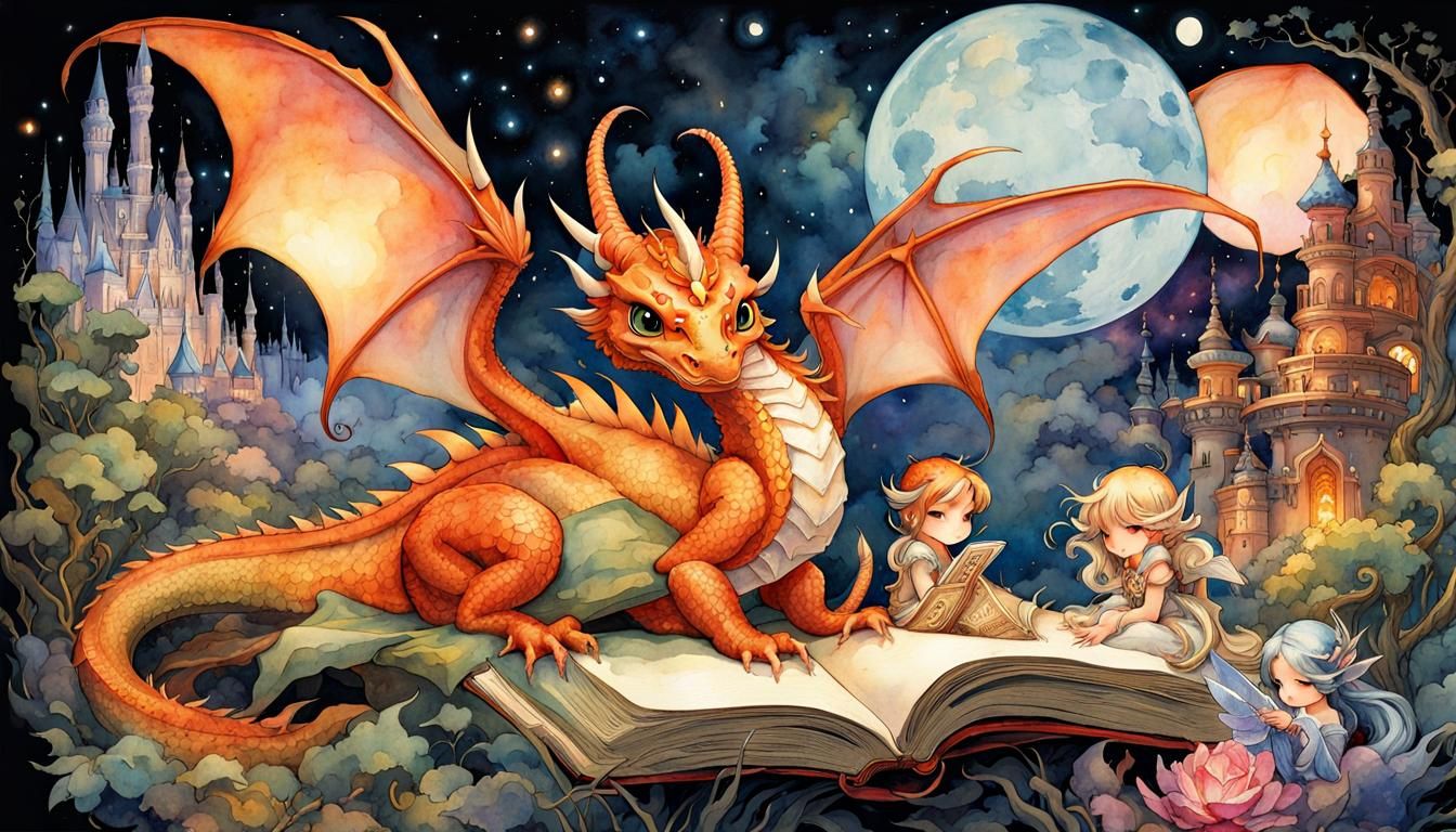Chibi Dragons Sleeping: Watercolor Storybook Illustration
