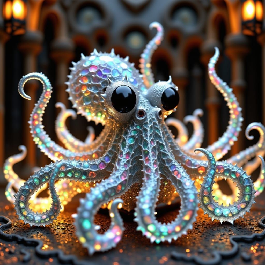 Glowing Octopus in Ethereal Art Nouveau Style