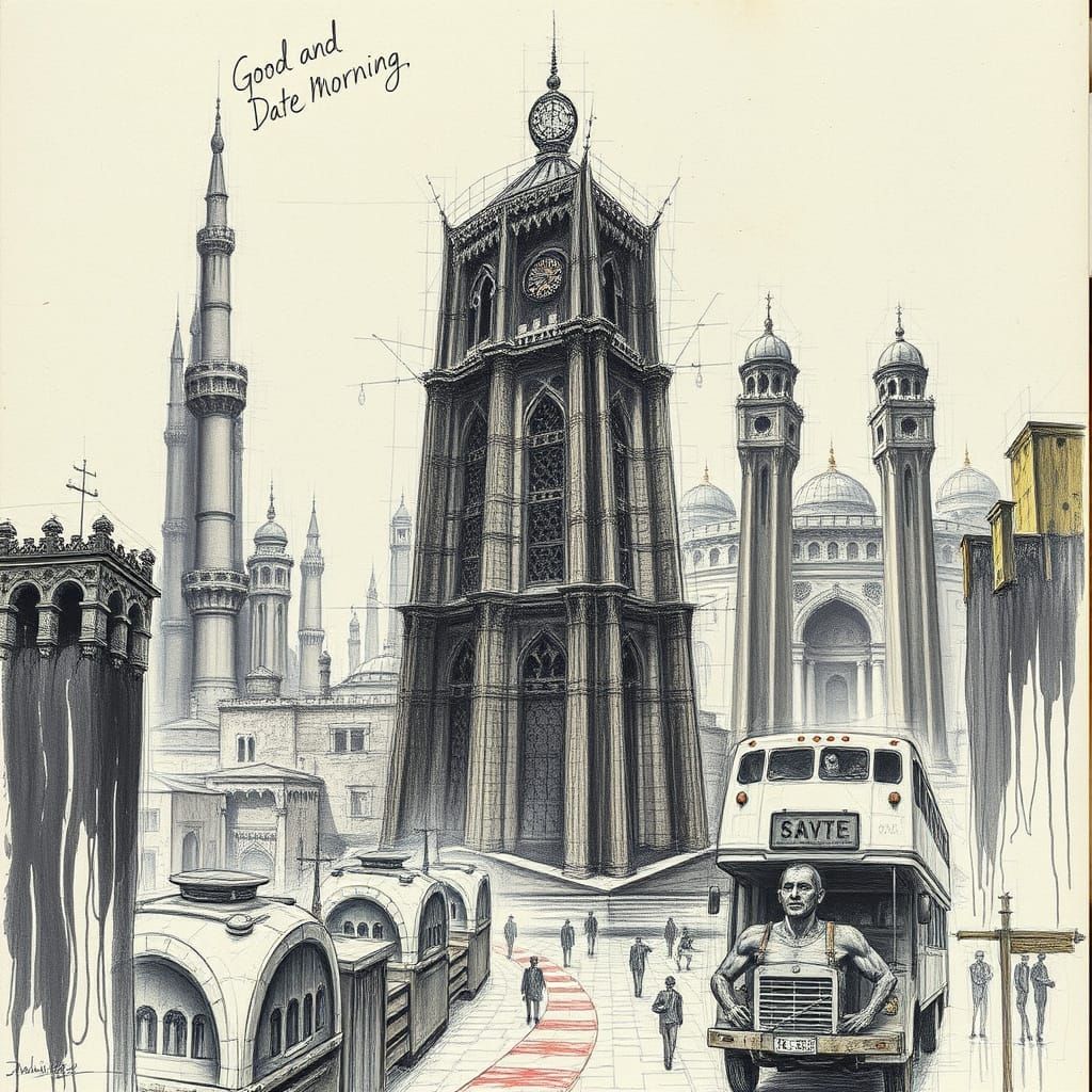 Surreal Morning Cityscape in Hyperrealistic Art Style