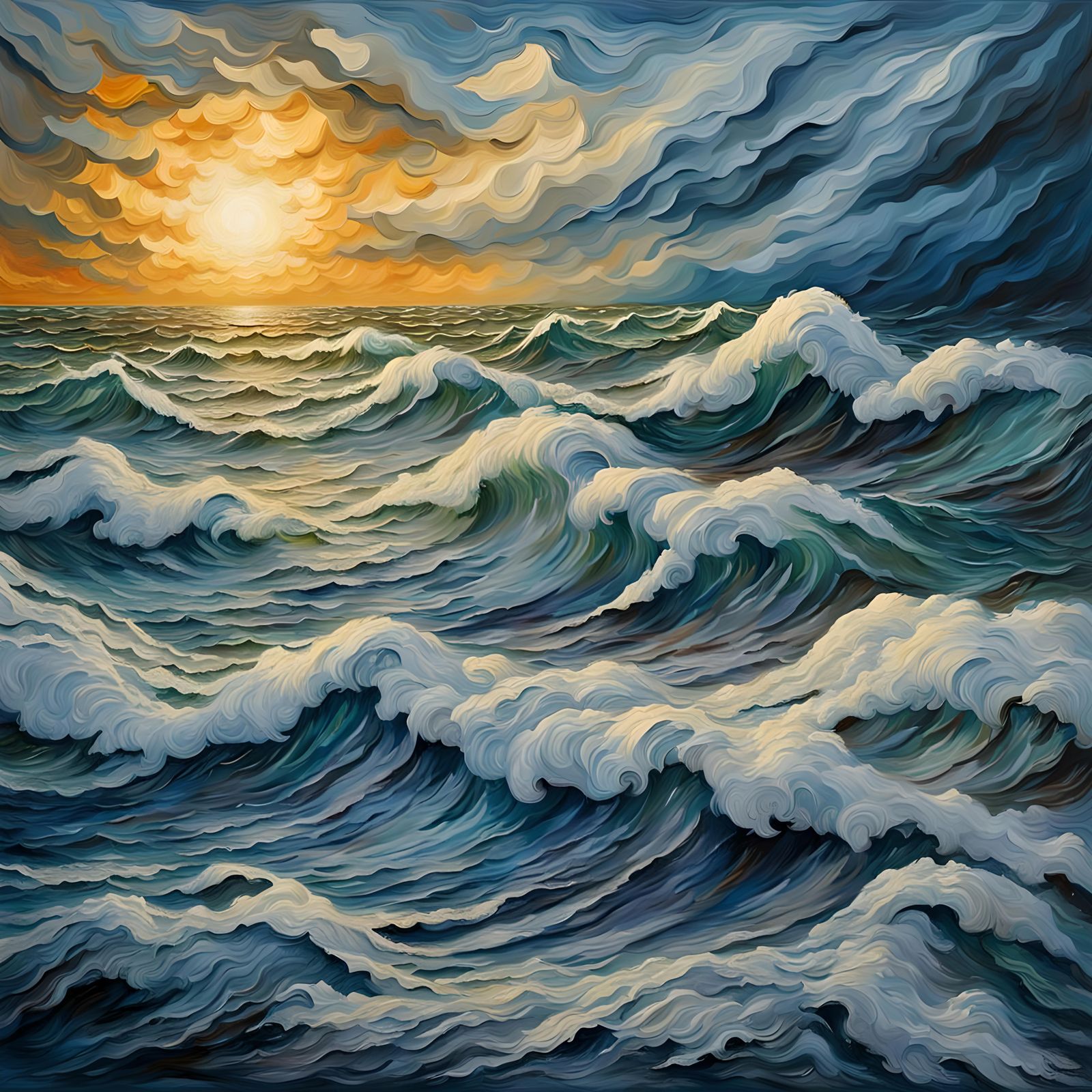 Stormy Sea Impasto Painting in Hyperrealistic Style