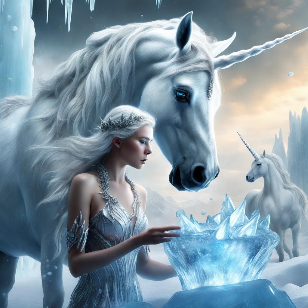 Ice Queen and Unicorns: Hyper-Realistic Digital Art