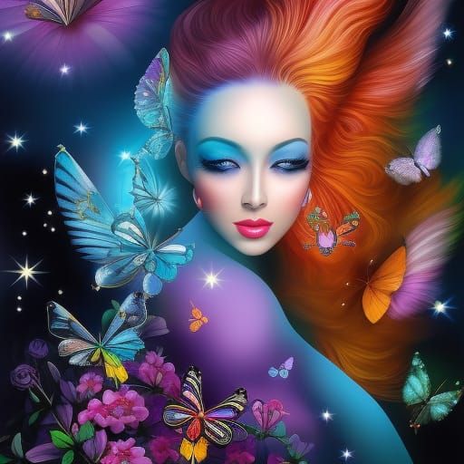 Beautiful Butterfly Fairy in Front of Supernova