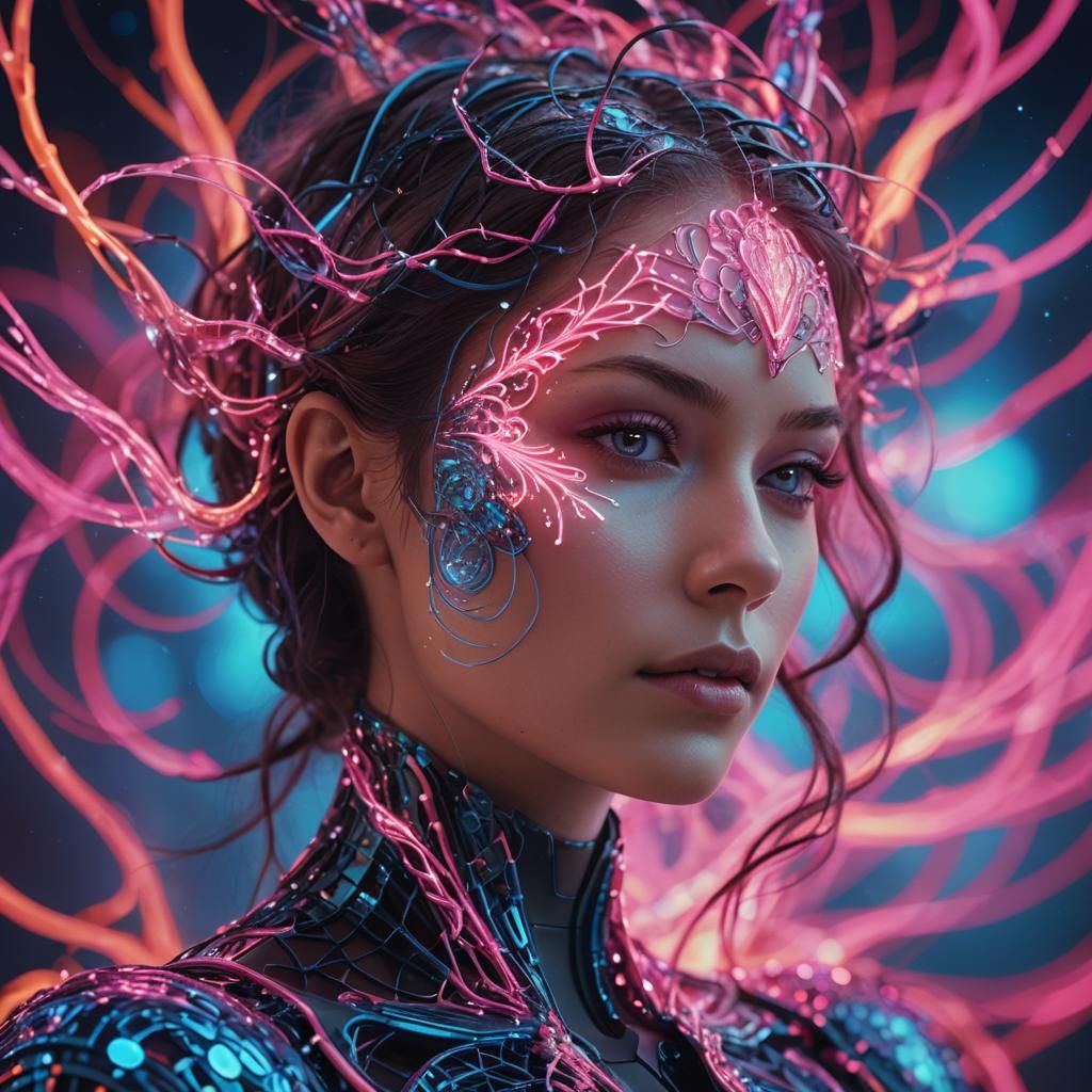 Futuristic Being with Neon Pixel Art in Digital Style