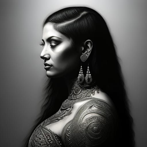 Hyperrealistic Goddess with Tattoos in Volumetric Lighting