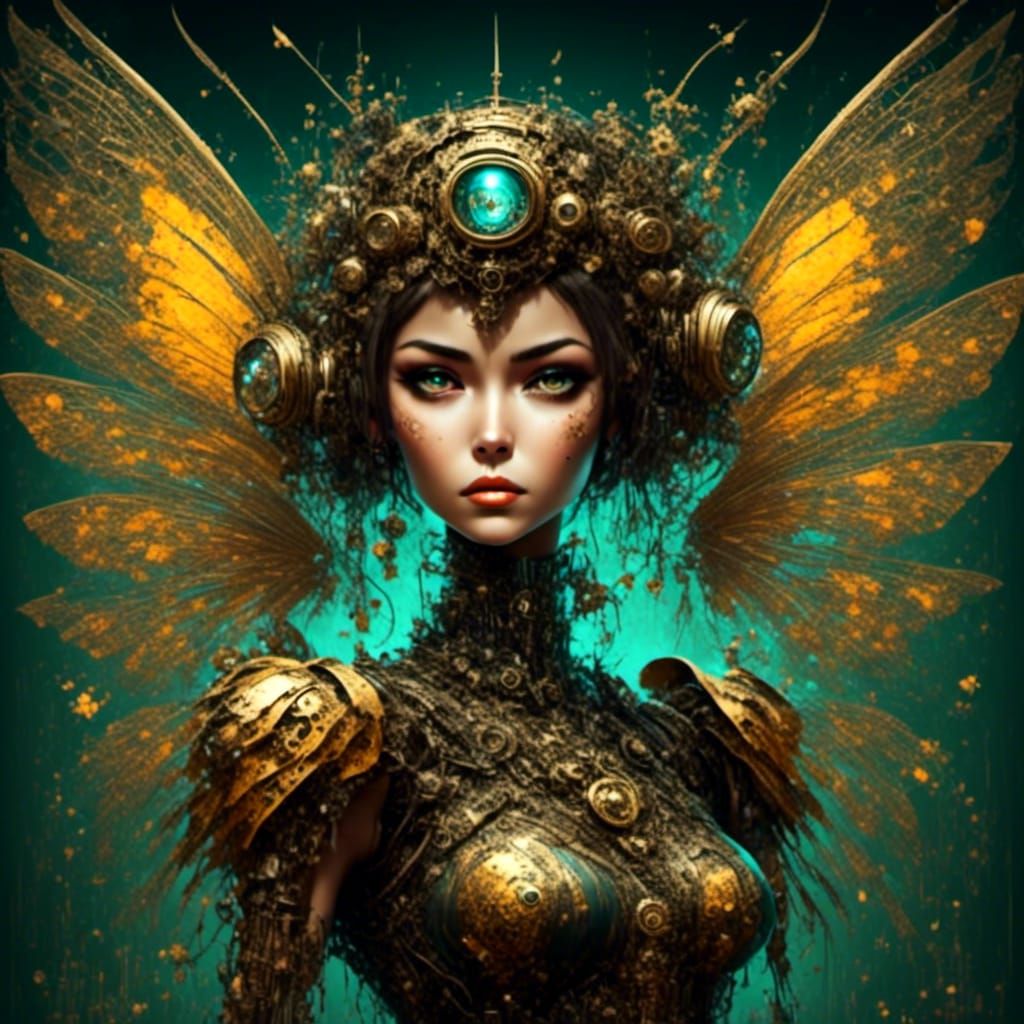 Robot Fairy with Brilliant Wings in Steampunk Pop