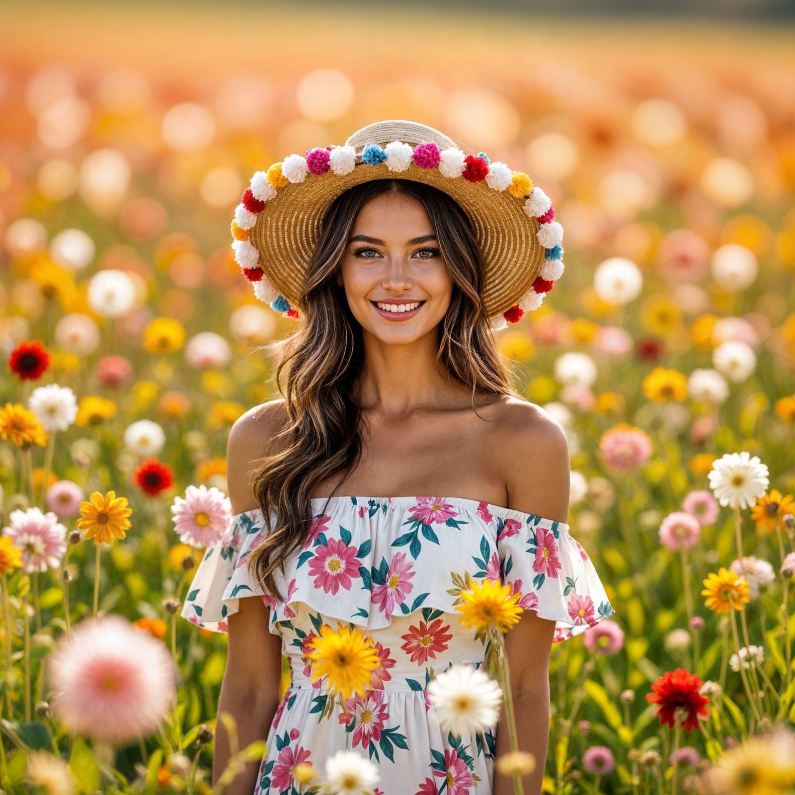 Woman in Pompom Flowerfield
