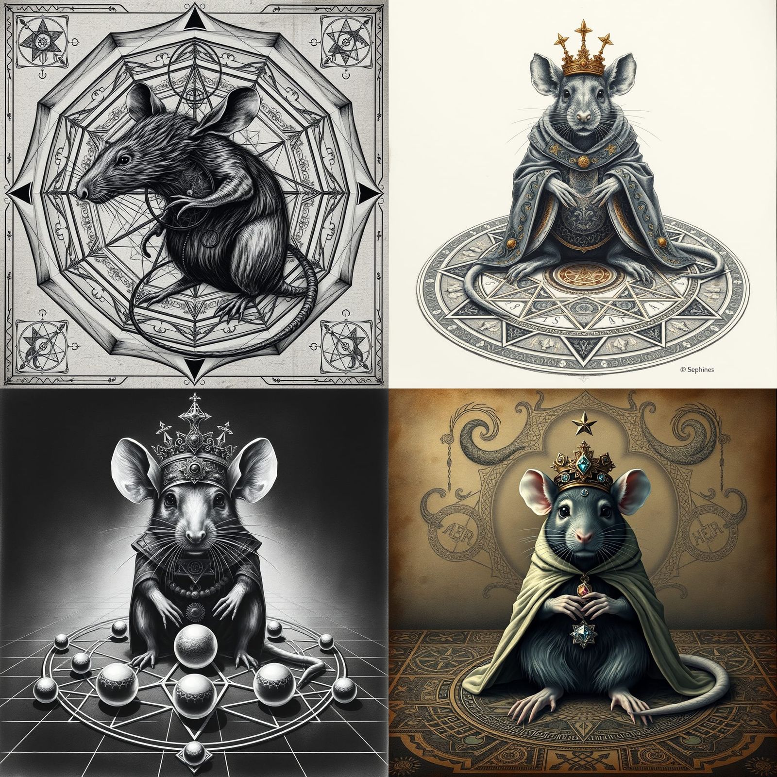 Hyperdetailed Rat in Sacred Geometry Charcoal Drawing