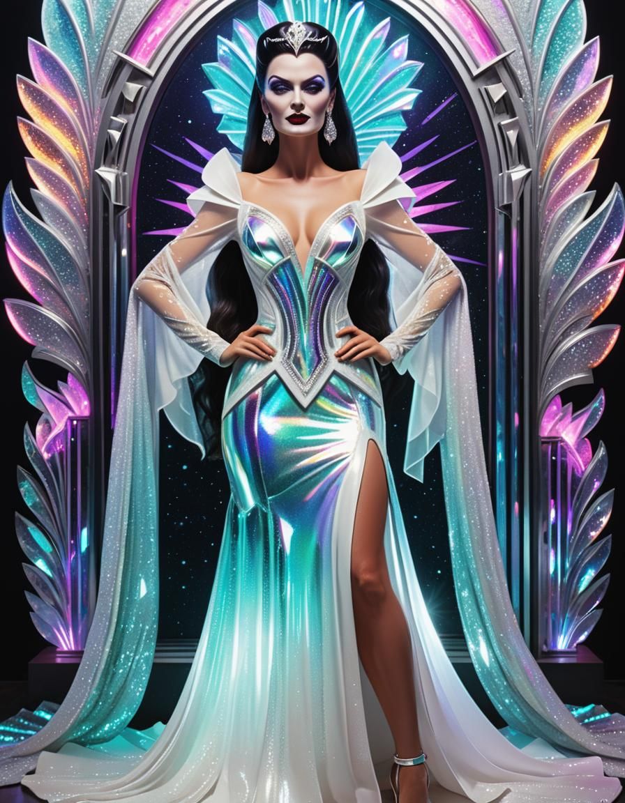 Lily Munster in Iridescent Quartz Dress, Hyperrealistic