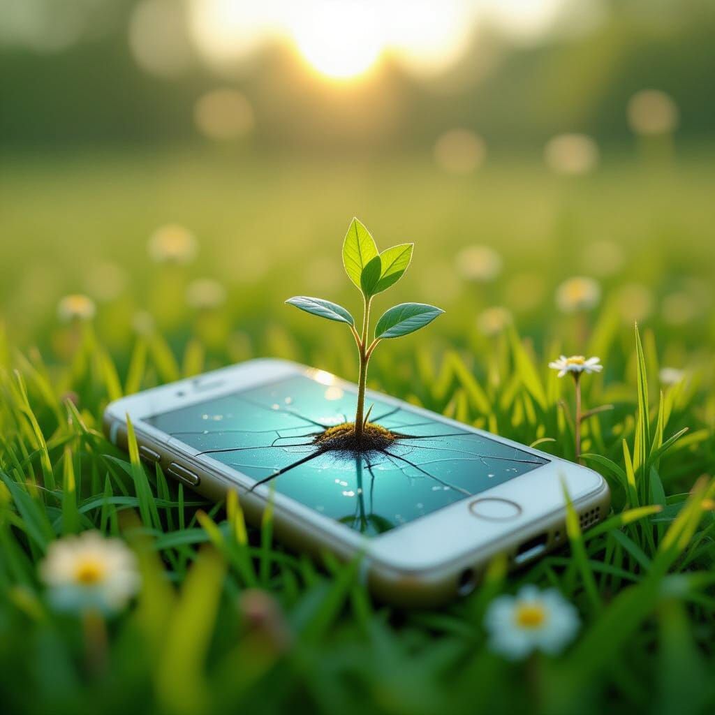 Smartphone Reclaimed by Nature: Plant Grows From Cracked Scr...