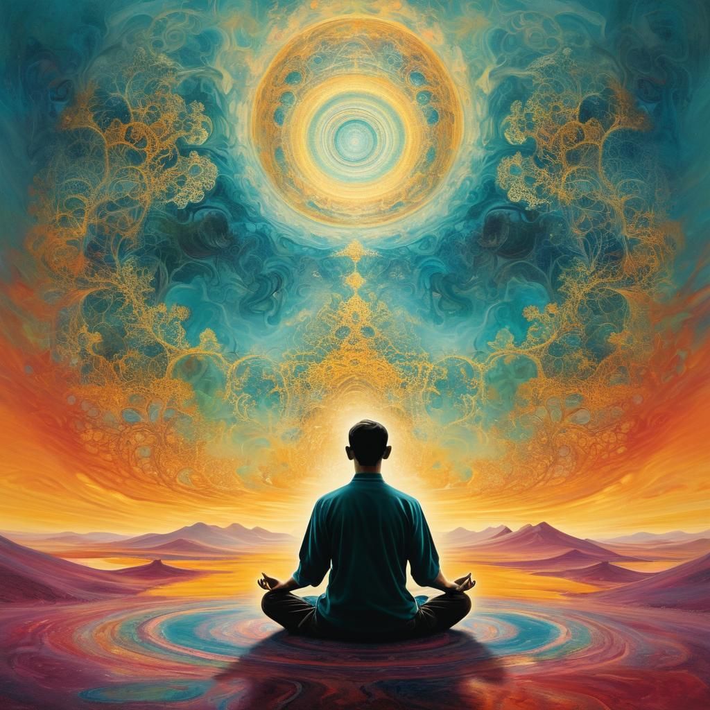 Meditating Man in Fractal World, Rothko Style