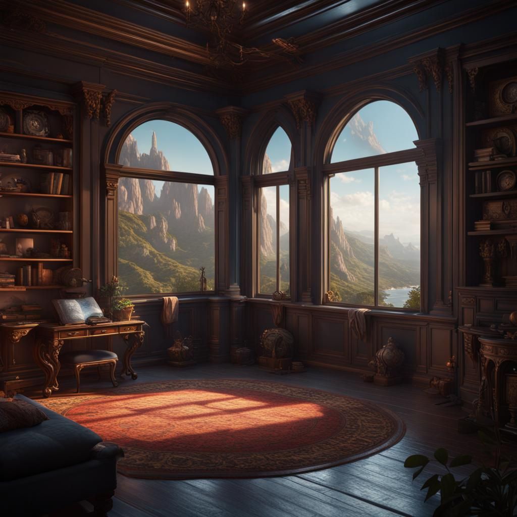 Fantastical Room with a View in Detailed Matte Painting