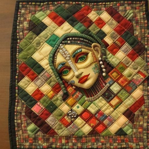 3D Patchwork Face with Cloth, Crystal and Gems