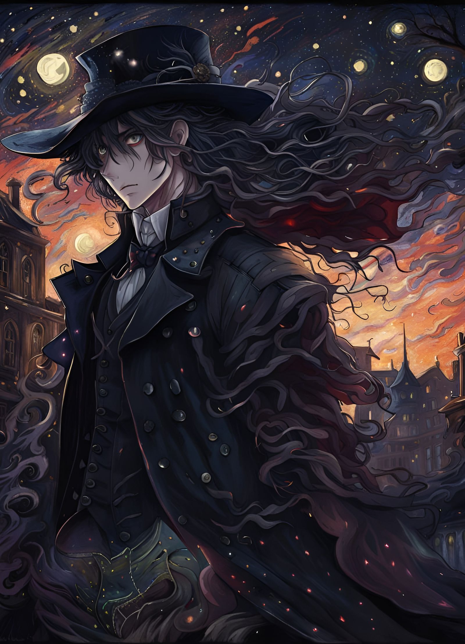 Gothic Vampire Slayer in Neo-Impressionist Anime Style