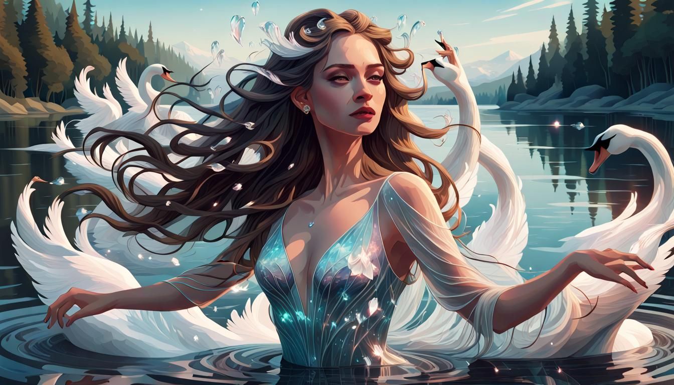 Crystal Swan Dance: Hyperdetailed Art Nouveau Portrait