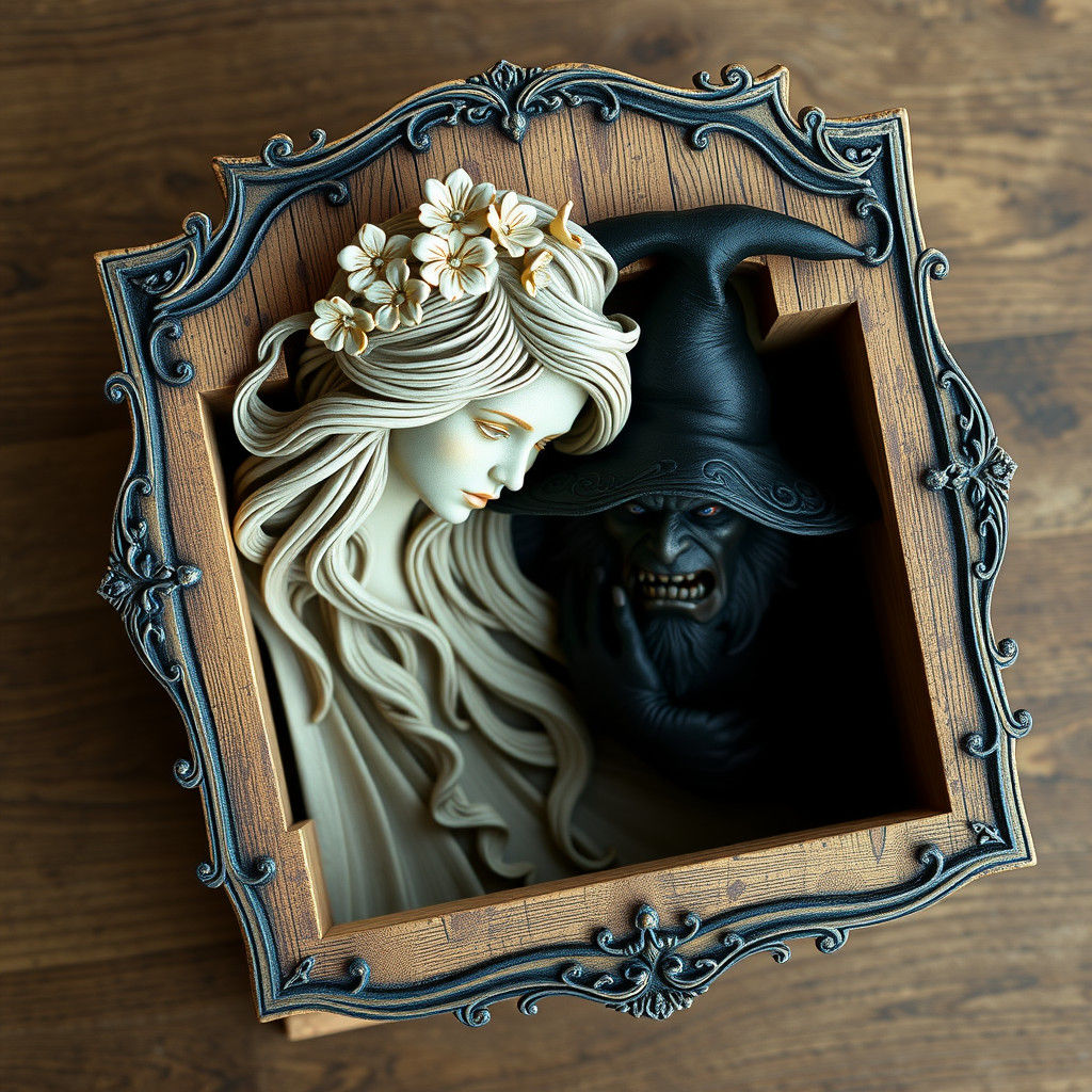 Ornate Pop-Up Box: Serene Girl and Angry Witch