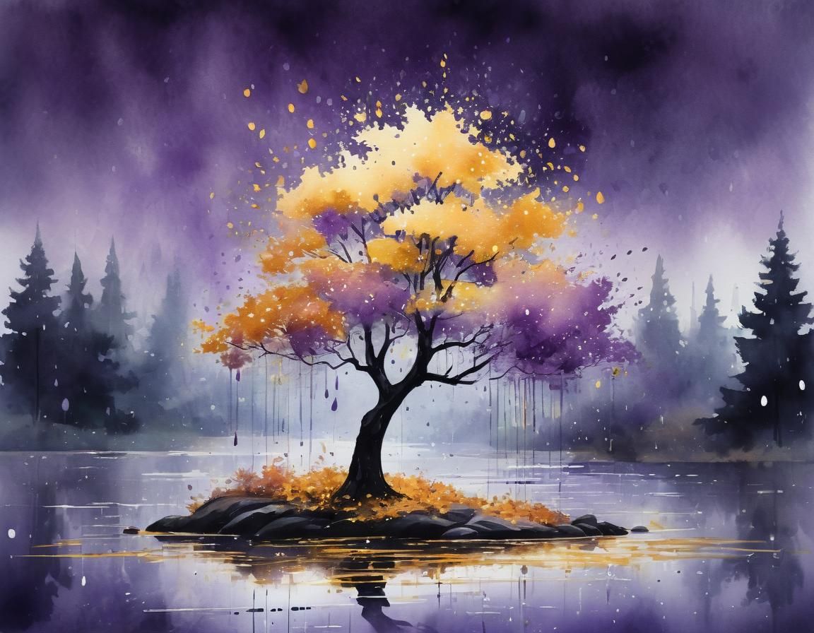 Golden violet sparkling tears
Autumn raindrops