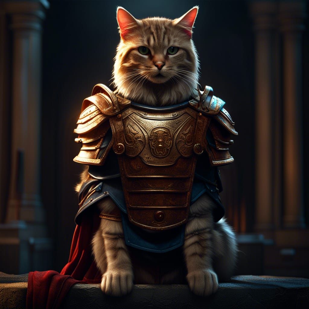 Cat as Roman Soldier in Dark Fantasy Style