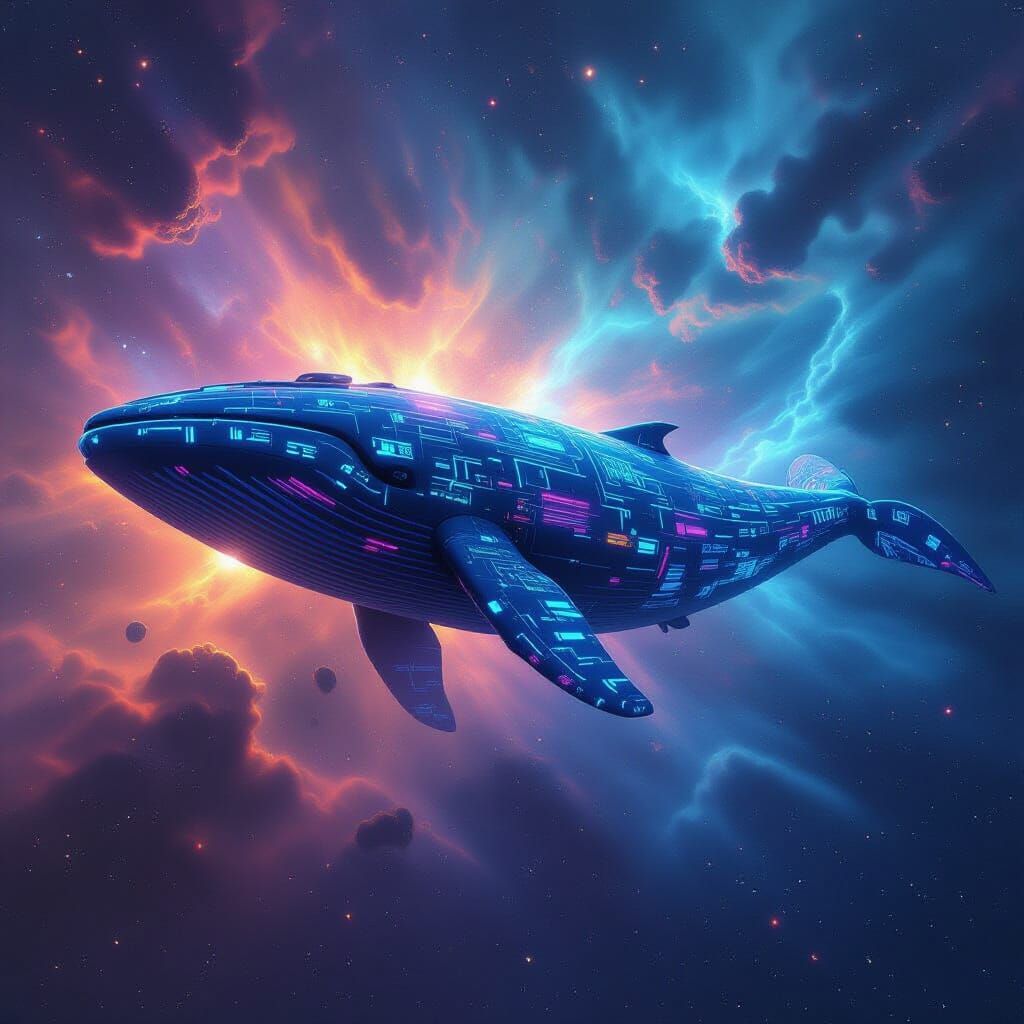 Ancient Space Whale in Data Nebula, Sci-Fi Concept Art