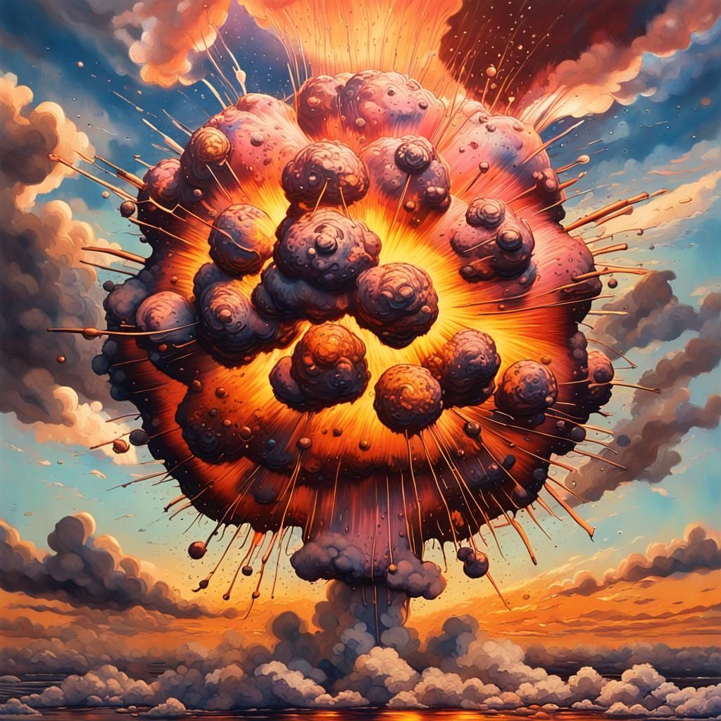 Atomic Explosion Splash Art with Sunset