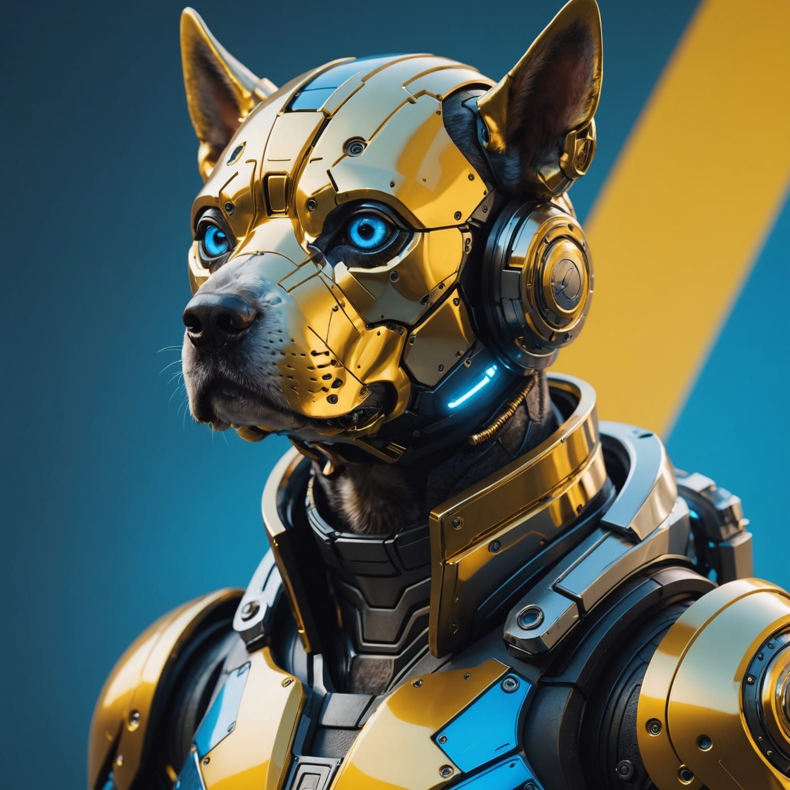 Cyberpunk Dog Portrait with Bionic Helmet in 8k