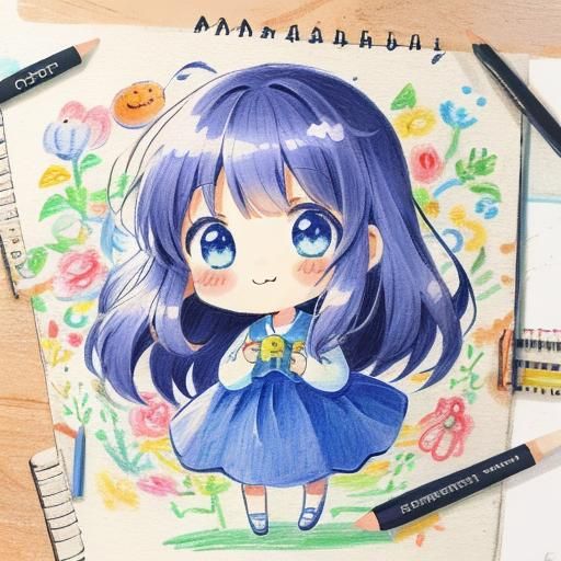 Charming Anime Character Colored Pencil Sketch