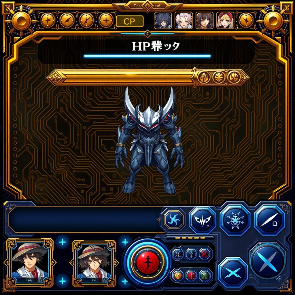 Epic JRPG Battle Screen: Ancient Magic Meets Futuristic Circ...