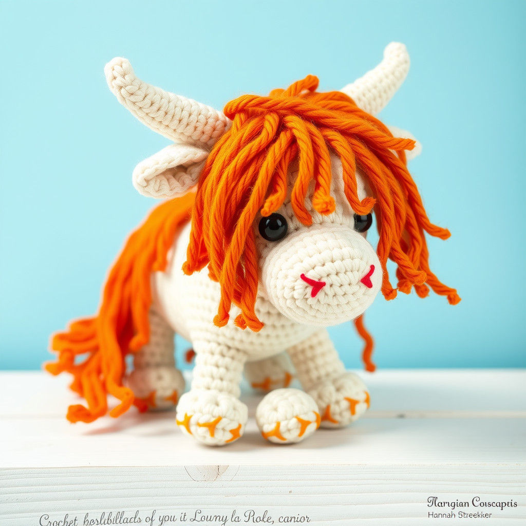 Crocheted Highland Cow Toy in Folk-Art Style