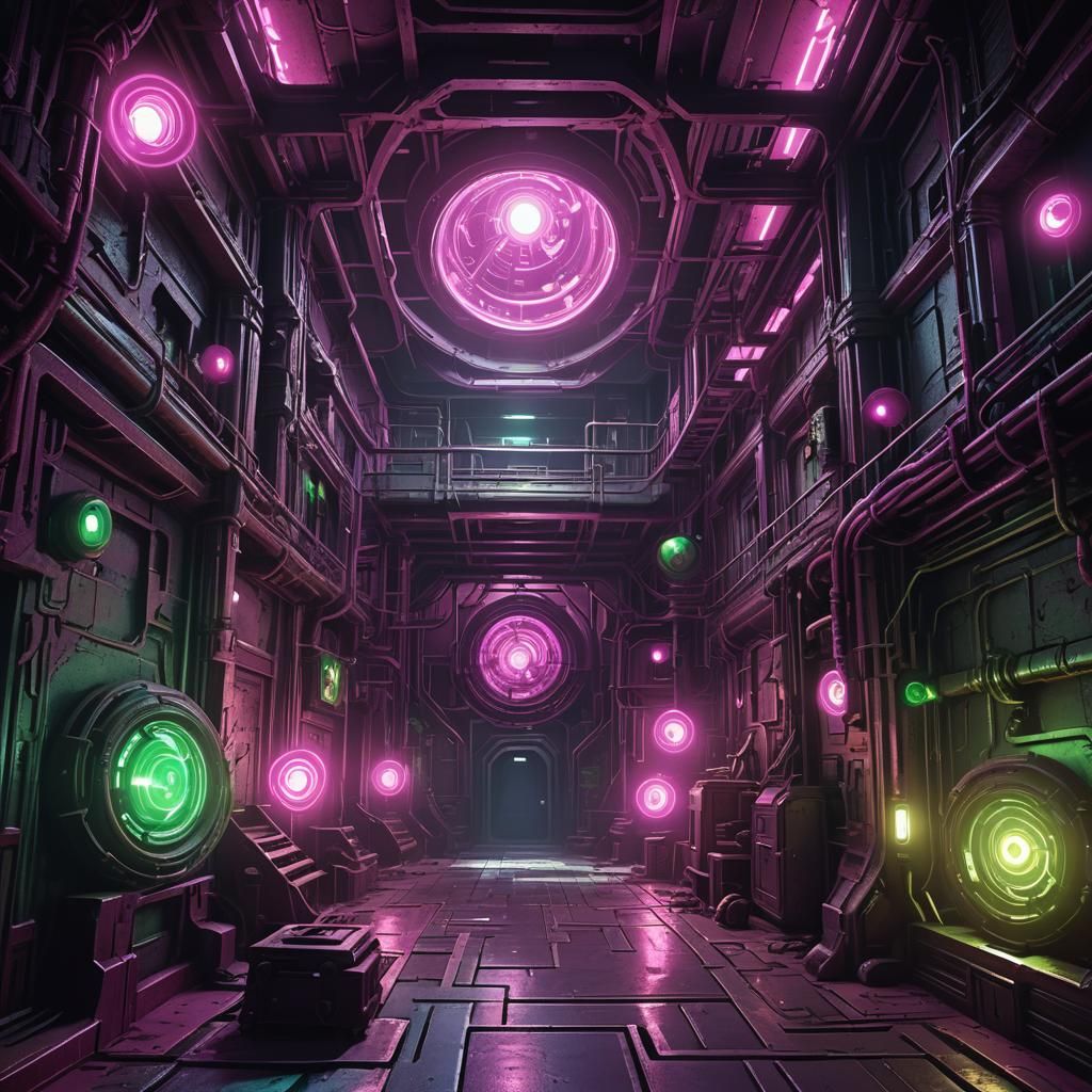 Surreal Backrooms Labyrinth with Glowing Orbs