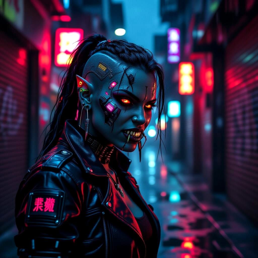 Cyberpunk Orc Gang in Neon Alley