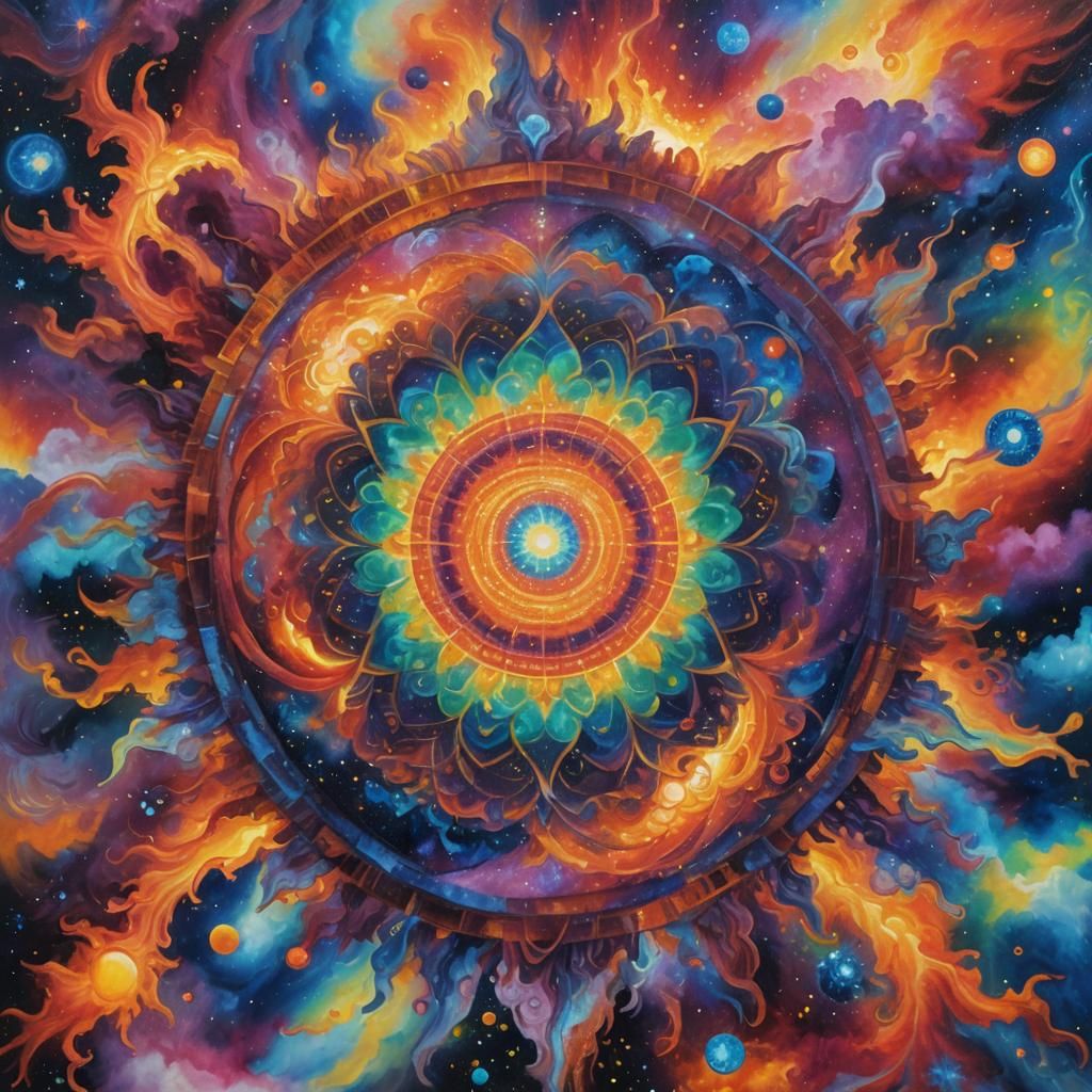 Cosmic Surrealism: Iridescent Being Rising from Astral Vorte...