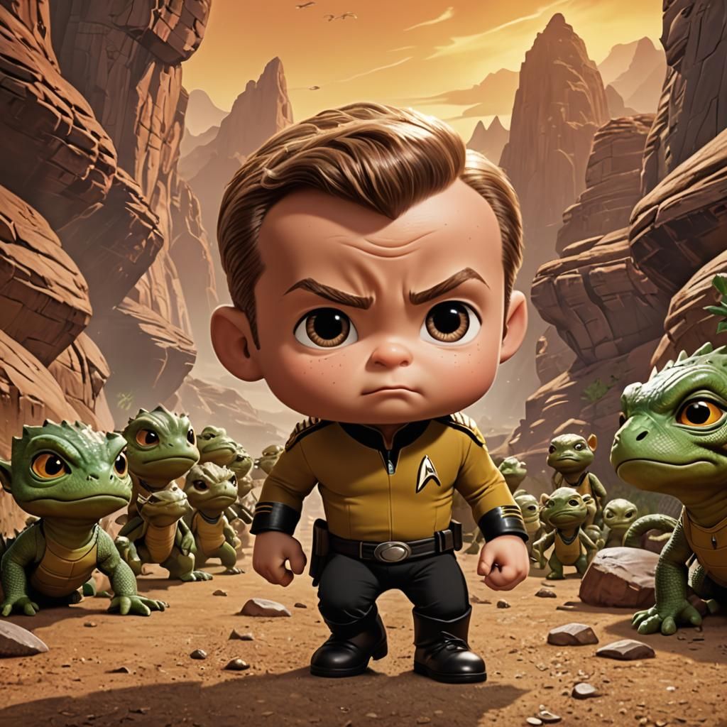 Chibi Captain Kirk Battles Gorn in Canyon