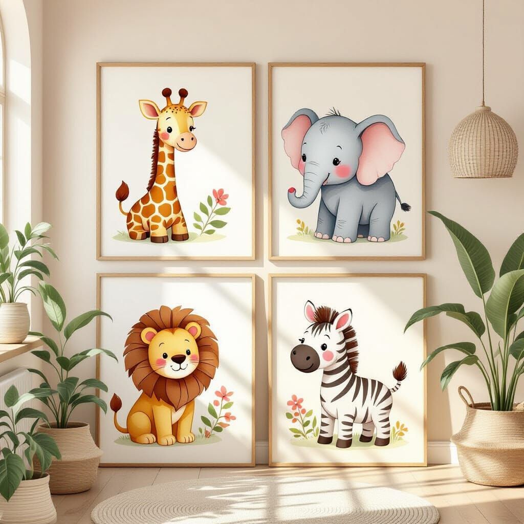 Whimsical Watercolor Safari Nursery Animal Prints
