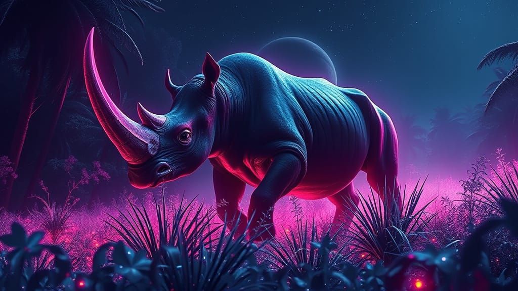Elasmotherium Charges Through Bioluminescent Jungle