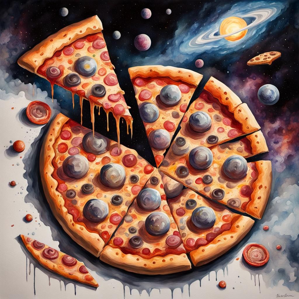 Cosmic Pizza in Grotesque Impressionist Style