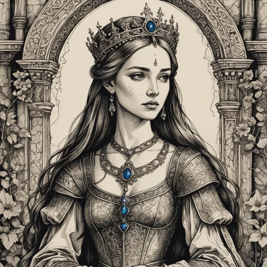 Medieval Princess in Pen and Ink Style