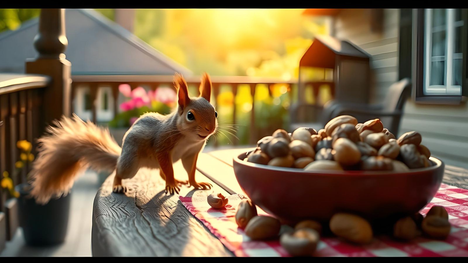 Squirrel Temptation: A Cinematic Patio Encounter