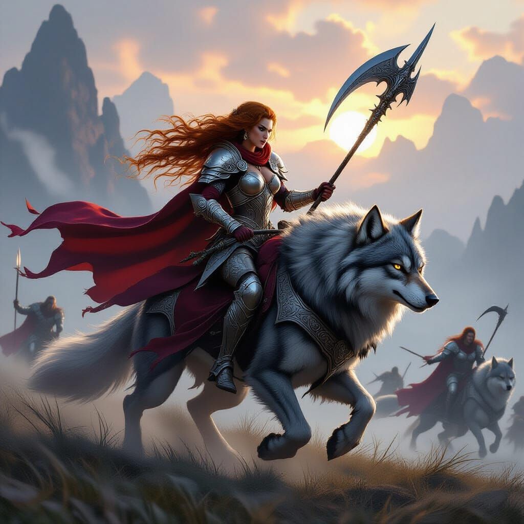 Princess Warrior Fights Enemies on Wolf Companion