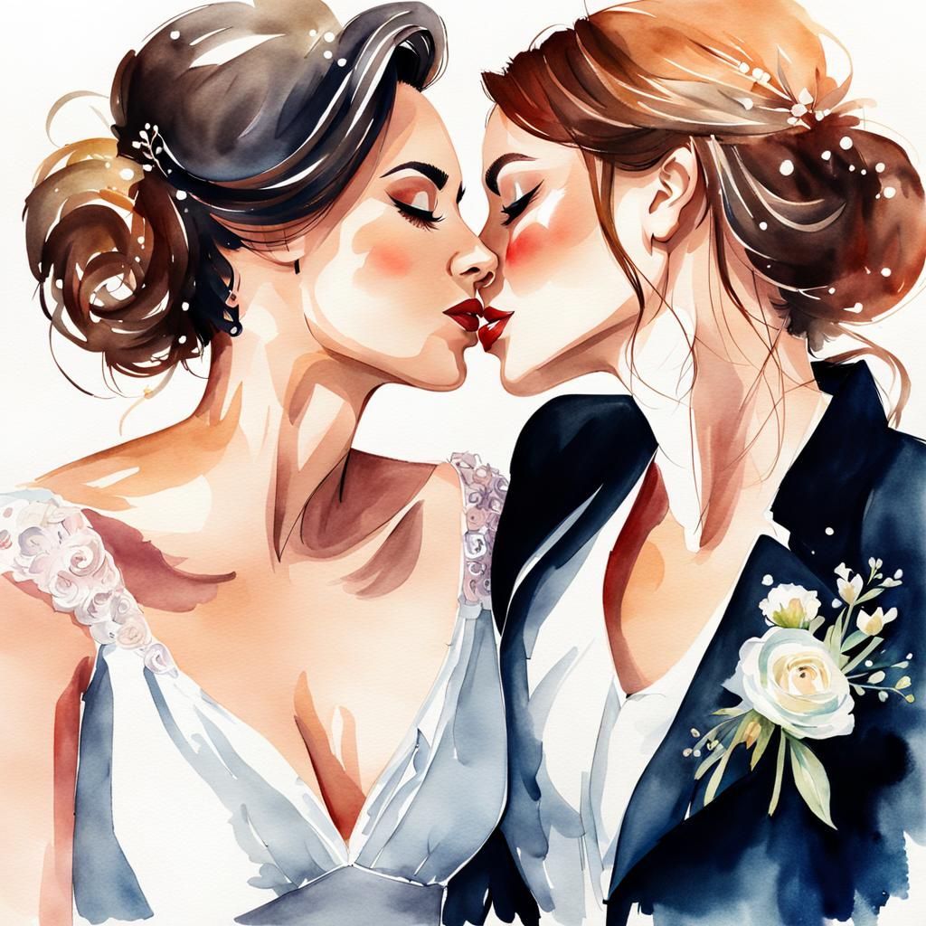 Wedding Kiss: Sapphic Love in Watercolor