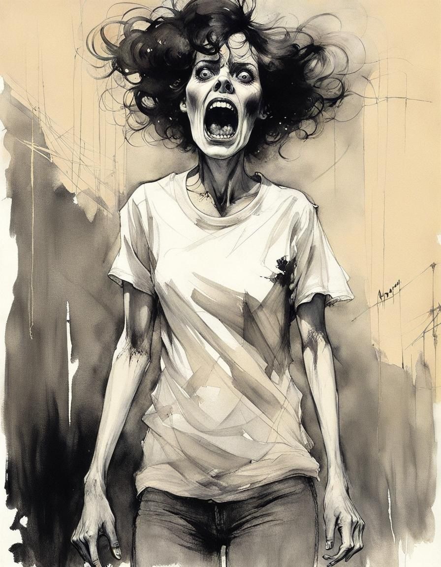 Terrified Scream Queen in Grotesque Horror Style
