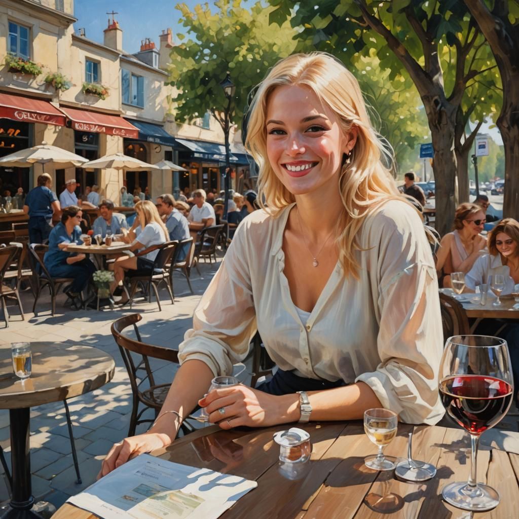 Girl at French Cafe: Oil Painting by Gurney