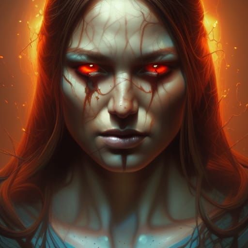 Native American Woman in Burning Hellscape