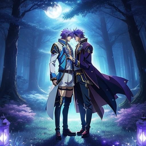 Anime Male Lovers in Magical Moonlight Forest