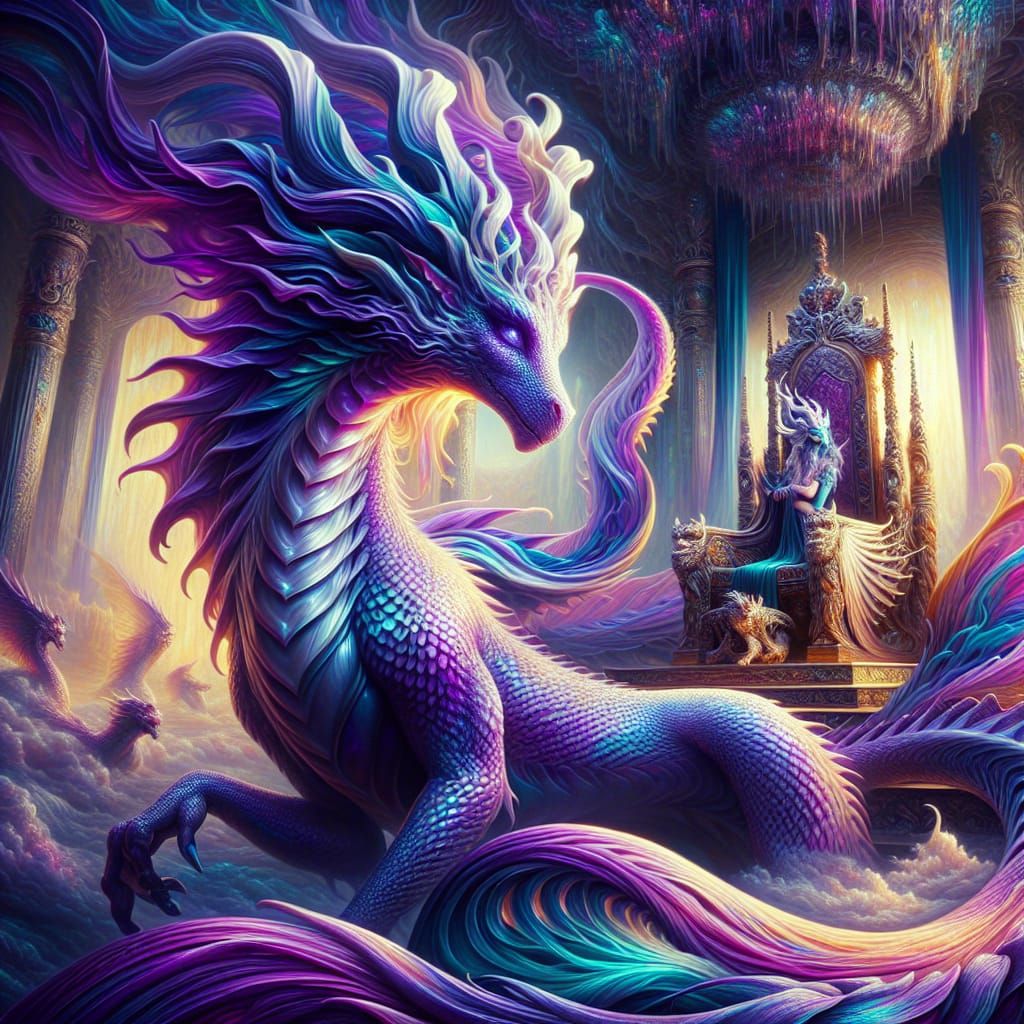 Majestic Purple Dragon Reigns Supreme in Grand Throne Room